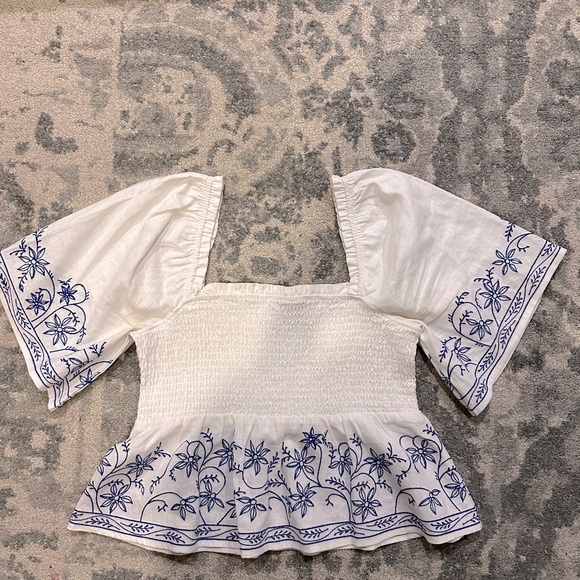 Anthropologie Blue/WhiteSmocked Top - Picture 1 of 4